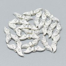 Honeyhandy 925 Sterling Silver Beads, Wing, Silver, 4x14x2.5mm, Hole: 1mm