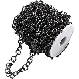 CHGCRAFT Aluminium Rolo Chains Textured Surface Connector with Spool Unwelded Chain Gunmetal Color Chains for DIY Jewelry Making About 10m/roll 11.5x2mm