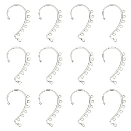 SUNNYCLUE 30Pcs Alloy Ear Cuff Findings, with 7 Horizontal Loop, Ear Wrap Earring Hooks for Non Piercing Earring Making, Silver, 58x35x2mm, Hole: 2.5mm