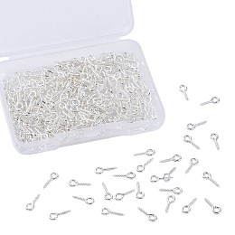 Honeyhandy Iron Screw Eye Pin Peg Bails, For Half Drilled Beads, Silver Color Plated, 10x4x1mm, Hole: 2mm, 300pcs/box