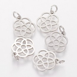 Honeyhandy 304 Stainless Steel Pendants, Flower, Stainless Steel Color, 13x12x1.1mm, Hole: 3mm