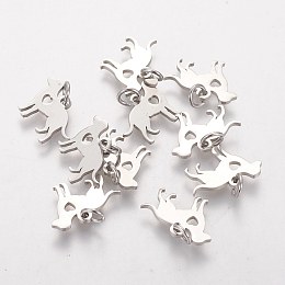 Honeyhandy 304 Stainless Steel Puppy Pendants, Silhouette Charms, Dog with Heart, Stainless Steel Color, 11x15x1mm, Hole: 3mm