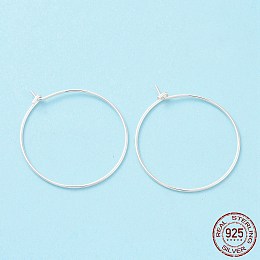 Honeyhandy 925 Sterling Silver Hoop Earring Findings, Wine Glass Charm Rings, Silver, 27x24x1mm, Pin: 0.7mm