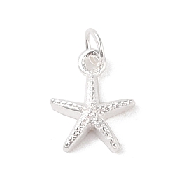 925 Sterling Silver Starfish Charms, with Jump Rings & 925 Stamp, Silver, 8x6.4x2mm, Hole: 1.6mm