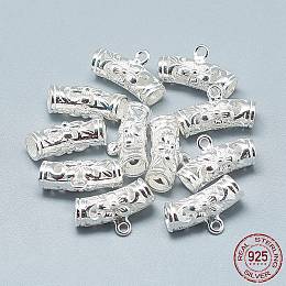 Honeyhandy 925 Sterling Silver Tube Bails, Loop Bails, Tube with Flower, Silver, 17x10x7mm, Hole: 1.4mm, 4mm Inner Diameter