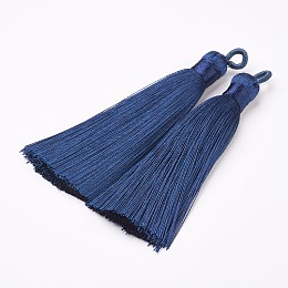 Honeyhandy Nylon Tassels Big Pendant Decorations, Dark Blue, 83~92x9~10mm, Hole: 1.5~4mm