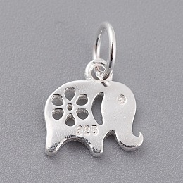 Honeyhandy 925 Sterling Silver Pendants, Elephant, Carved with 925, Silver, 10x10x1.5mm, Hole: 4mm