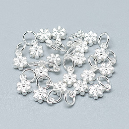 Honeyhandy 925 Sterling Silver Charms, with Jump Ring, Flower, Silver, 8x5x3mm, Hole: 4mm