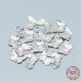 Honeyhandy 925 Sterling Silver Pendants, with 925 Stamp, with Jump Ring, Butterfly, Silver, 16x12x2mm, Hole: 4mm