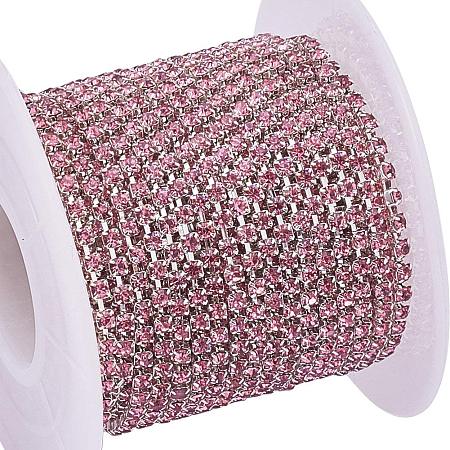 BENECREAT 10 Yard Crystal Rhinestone Close Chain Clear Trimming Claw Chain Sewing Craft about 2880pcs Rhinestones, 2mm - Light Rose (Silver Bottom)