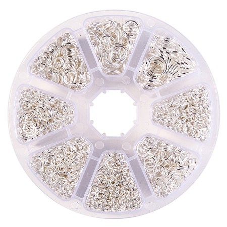 PandaHall Elite Silver Iron Jump Rings Diameter 4-10mm Close but Unsoldered Jewelry Connectors Chain Links with Round Box, about 2800pcs/box