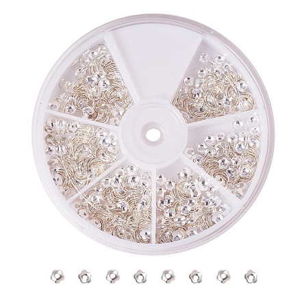 PandaHall Elite About 850Pcs Brass Bead Caps Sets for Jewelry Making Findings Diameter 4mm Silver