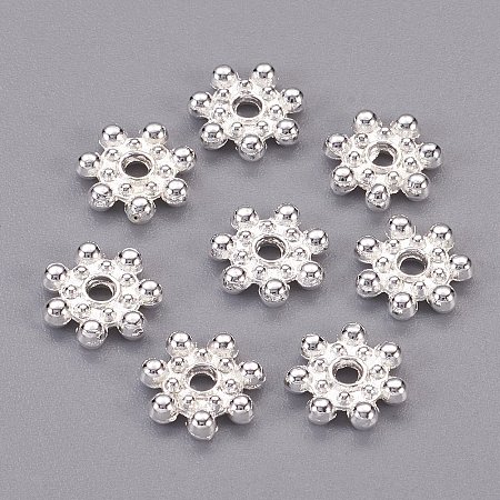 NBEADS 1000pcs Tibetan Style Alloy Spacer Beads, Daisy, Silver, 8x2mm, Hole: 1.5mm