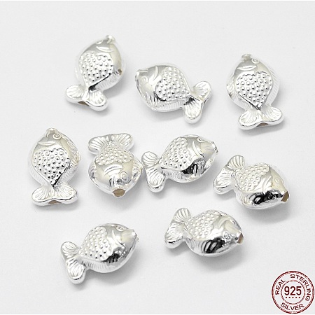 Honeyhandy Sterling Silver Beads, Fish, Silver, 12.5x8.7x5.8mm, Hole: 1.3mm