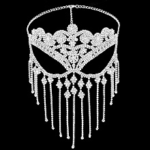 AHANDMAKER Fringe Masquerade Mask for Women, Rhinestone Tassel Face Mask Face Veil Mask Chain for Mardi Gras Halloween Party