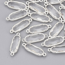 Honeyhandy Glass Links, with Silver Color Plated Eco-Friendly Alloy Findings, Faceted, Oval, Clear, 21x7x3mm, Hole: 1.2mm