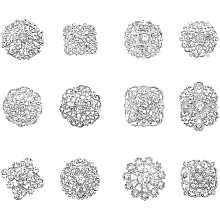 Arricraft 12 pcs Clear Rhinestone Crystal Flower Brooches Pins for Wedding Party Bouquet Broaches Kit Women Dress Decorations, Silver