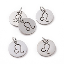 Honeyhandy 304 Stainless Steel Charms, Flat Round with Constellation/Zodiac Sign, Leo, 12x1mm, Hole: 3mm