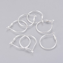 Honeyhandy Brass Hoop Earrings, Silver Color Plated, 25x1.2mm