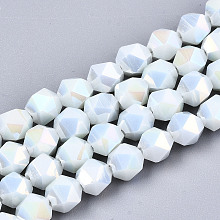 Honeyhandy Electroplate Opaque Glass Beads Strands, AB Color Plated, Faceted, Round, White, 5.5x5.5x5.5mm, Hole: 1mm, about 97~99pcs/strand, 20.87 inch~21.26 inch(53cm~54cm)