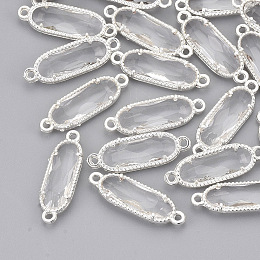 Honeyhandy Glass Links, with Silver Color Plated Eco-Friendly Alloy Findings, Faceted, Oval, Clear, 21x7x3mm, Hole: 1.2mm