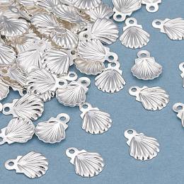 Honeyhandy Brass Charms, Shell, 925 Sterling Silver Plated, 8x6x0.5mm, Hole: 0.9mm