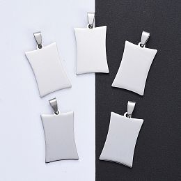 Honeyhandy 304 Stainless Steel Pendants, Manual Polishing, Blank Stamping Tags, Rectangle, Stainless Steel Color, 31x20x1.8mm, Hole: 4.5x8.5mm