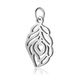 Honeyhandy 304 Stainless Steel Pendants, Feather, Stainless Steel Color, 17.5x10.5x1mm, Hole: 2.5mm