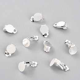 Honeyhandy 304 Stainless Steel Clip-on Earring Findings, with Round Flat Pad, Silver, 16x10x7mm, Hole: 3mm