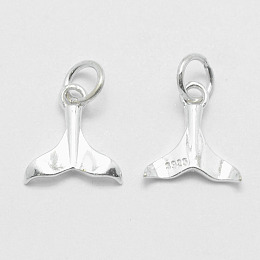 Honeyhandy 925 Sterling Silver Pendants, Whale Tail Shape, Carved with 925, Silver, 12.5x11.5x2mm, Hole: 4mm