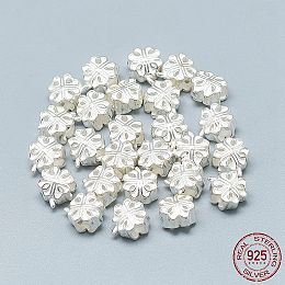 Honeyhandy 925 Sterling Silver Beads, Four Leaf Clover, Silver, 8x7x5mm, Hole: 2.5mm