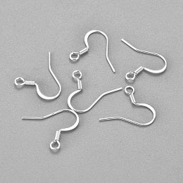 Honeyhandy 304 Stainless Steel French Earring Hooks, Flat Earring Hooks, Ear Wire, with Horizontal Loop, Silver, 17~18x17~20x1.5mm, Hole: 2.5mm, Pin: 0.8mm