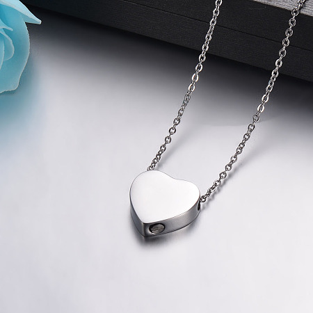 Honeyhandy Heart Urn Ashes Pendant Necklace, 316L Stainless Steel Memorial Jewelry for Men Women, Stainless Steel Color, Pendant: 20x20mm