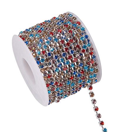 BENECREAT 10 Yard Crystal Rhinestone Close Chain Clear Trimming Claw Chain Sewing Craft About 1440pcs Rhinestones, 3mm - Colorful(Silver Bottom)
