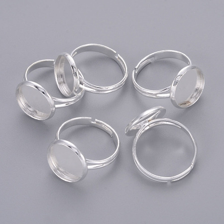 PandaHall Elite Brass Cuff Rings, Open Rings Components, Pad Finger Rings, Silver Color Plated, 17mm