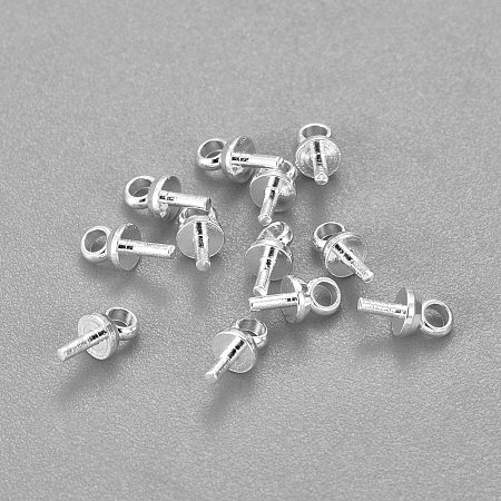 Honeyhandy 304 Stainless Steel Cup Pearl Peg Bails Pin Pendants, For Half Drilled Beads, Silver, 6x3mm, Hole: 1.5mm, Pin:0.8mm