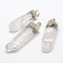 Honeyhandy Natural Quartz Crystal Pendants, with Brass Findings, Faceted, Polishing, Nuggets, Platinum, 48.5~66x10~17x9.5~13mm, Hole: 5x8mm