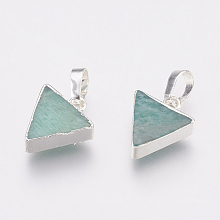 Honeyhandy Natural Amazonite Pendants, with Brass Findings, Triangle, Silver Color Plated, 13~15x11~13x4mm, Hole: 4x6mm