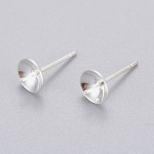 Honeyhandy 304 Stainless Steel Post Stud Earring Settings For Half Drilled Beads, Silver Color Plated, 13.5x6mm, Tray: 5.5mm, Pin: 0.8mm