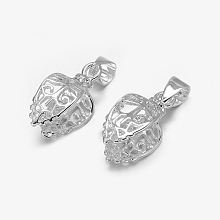 Honeyhandy Filigree Leaf Rack Plating Brass Pendant Pinch Bails, Silver, 20x8x9mm, Hole: 5x3mm, Pin: 1mm