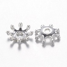 Honeyhandy Alloy Bead Caps, Flower, Multi-Petal, Cadmium Free & Lead Free, Silver Color Plated, 8x2.5mm, Hole: 1.5mm, about 90pcs/20g