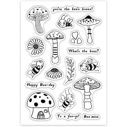 GLOBLELAND Bee Clear Stamps Mushroom Silicone Transparent Stamps for Card Making Decoration and DIY Scrapbooking