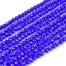 Honeyhandy Glass Beads Strands, Imitation Quartz, Faceted, Round, Blue, 2mm, Hole: 0.5mm,  about 175pcs/strand, 14.9 inch(38cm)