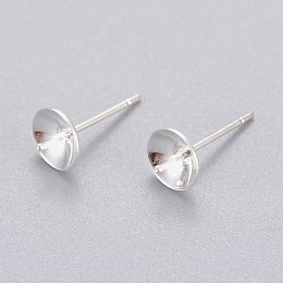 Honeyhandy 304 Stainless Steel Post Stud Earring Settings For Half Drilled Beads, Silver Color Plated, 13.5x6mm, Tray: 5.5mm, Pin: 0.8mm