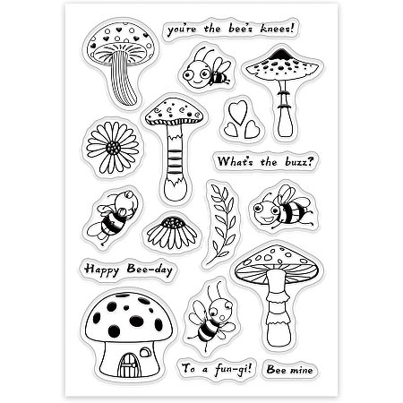 GLOBLELAND Bee Clear Stamps Mushroom Silicone Transparent Stamps for Card Making Decoration and DIY Scrapbooking