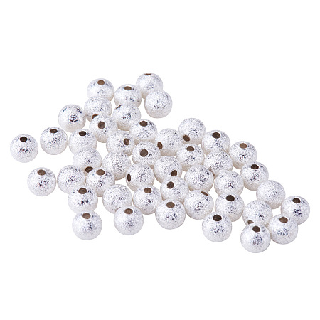 PandaHall Elite Diameter 6mm Round Brass Stardust Spacer Beads Silver Craft Findings, about 50pcs/bag