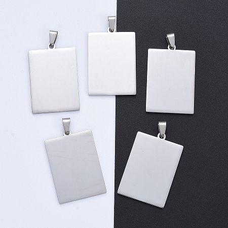 Honeyhandy 304 Stainless Steel Big Pendants, Manual Polishing, Blank Stamping Tags, Rectangle, Stainless Steel Color, 41.5x28x1.8mm, Hole: 4.5x9mmm