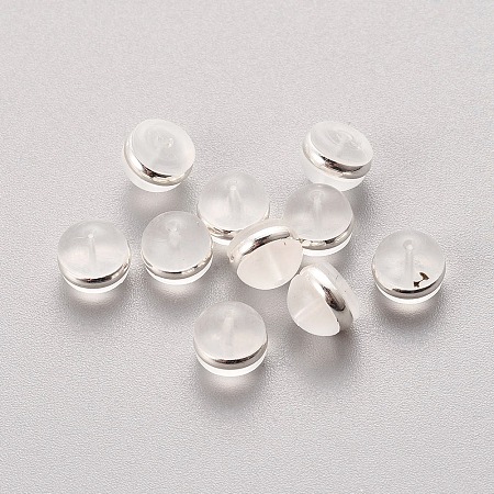 Silicone Ear Nuts, Earring Backs, with Stainless Steel, Silver, 5.5x4mm, Hole: 0.5mm