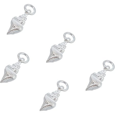 CHGCRAFT 5pcs 925 Sterling Silver Conch Shell Charms Silver Pendants with Jump Ring for DIY Jewelry Making