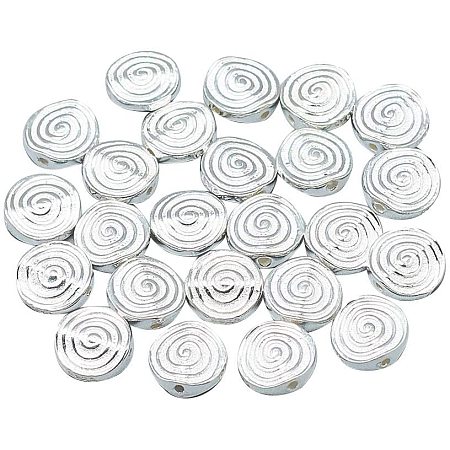 CHGCRAFT 10pcs 925 Sterling Silver Beads Silver Flat Round with Spiral Beads Spacer Beads for Jewelry Making Hole 0.7mm